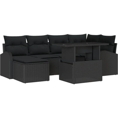 Afbeelding van vidaXL 7 delige Tuin Sofa Set met Kussens Zwart Poly Rattan
