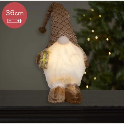 Afbeelding van Handgemaakte bruine Gnoom met LED verlichting en cadeautje 36(61)cm