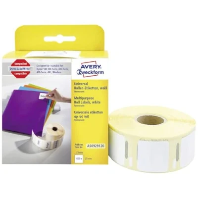 Afbeelding van Avery Zweckform etiketten 25 x mm Papier Wit 1000 stuk(s) Permanent hechtend AS0929120 Universele