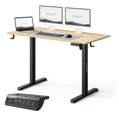 Afbeelding van SENSE7 NOJO LIGHT Zit Sta Bureau 120 cm x 60 cm, Elektrisch bureau, Elektrische Hoogteverstelling, Hoogte 72 118 Intelligent Bedieningspaneel, Lichtbruin zwart