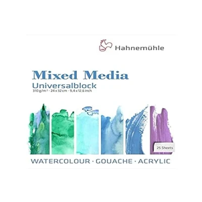 Afbeelding van Hahnemühle Mixed Media Universeel blok, fijnkorrelige oppervlaktestructuur, natuurlijk wit, 310 g/m², 24 x 32 cm