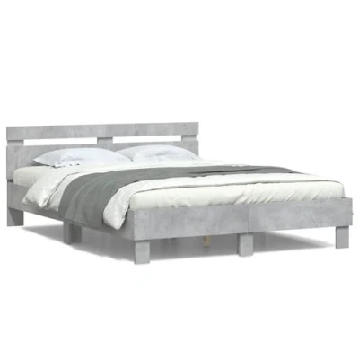 Afbeelding van vidaXL Bedframe met hoofdeinde en LED betongrijs 140x200 cm