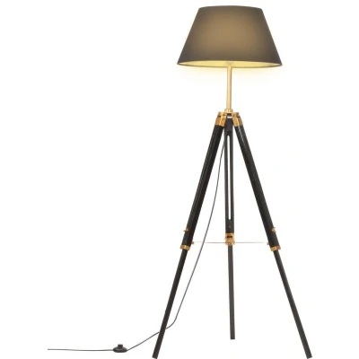 Afbeelding van Vloerlamp driepoot 141 cm massief teakhout zwart en goudkleurig