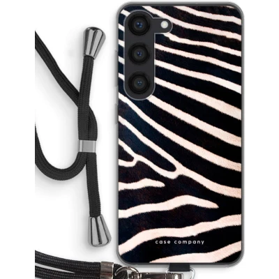 Afbeelding van hoesje met Koord geschikt voor Samsung Galaxy S23 Zebra Telefoonhoesje Zwart Bescherming aan alle Kanten en Over de Schermrand