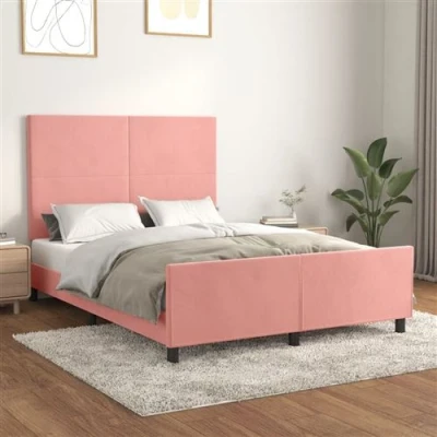 Afbeelding van vidaXL Bedframe met hoofdeinde fluweel roze 140x190 cm