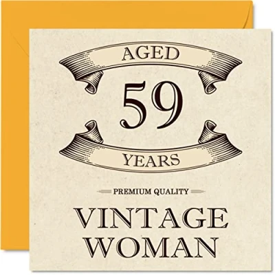 Afbeelding van Vintage verjaardagskaarten voor vrouwen, 59 jaar, grappige verjaardagskaart moeder, zus, vrouw, vriendin, oma, tante, 145 mm x mm, wenskaart 59e kaart