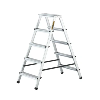 Afbeelding van DRABEST Aluminium vouwladder 2x5 treden multifunctionele ladder aan beide zijden tot 125 kg