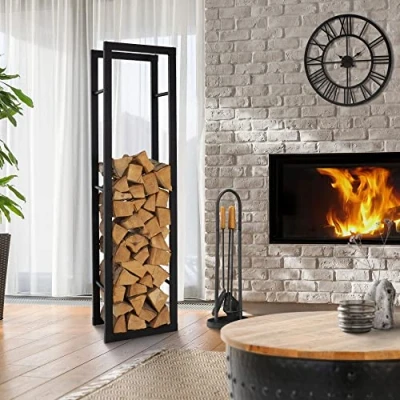 Afbeelding van Haardhoutrek 40x150x25 cm Zwart Metaal ML Design