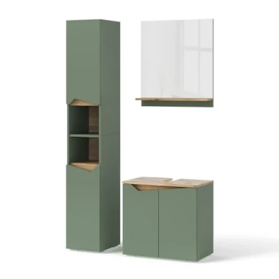 Afbeelding van Vicco Badkamermeubelset Marelle, Groen/Kunstzinnig, 3 delen, met hoge eenheid
