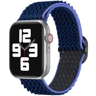 Afbeelding van iMoshion Bandje Geschikt voor Apple Watch Series 1 / 2 3 4 5 6 7 8 9 SE 38 40 41 mm Elastisch nylon band Donkerblauw