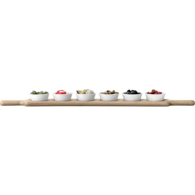 Afbeelding van LSA Paddle Schalenset Met Houten Dienblad Wit Set van 6 Stuks