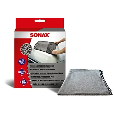 Image de SONAX 04512000 Chiffon sec en microfibre Plus pour un séchage parfait et sans traces des véhicules Blanc