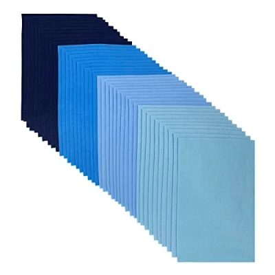 Afbeelding van Lot de 40 feuilles tissu en feutre doux, 20 x 30 cm, couleurs assorties pour la Saint Patrick, 4 couleurs, pièces loisirs créatifs, patchwork (série bleue)
