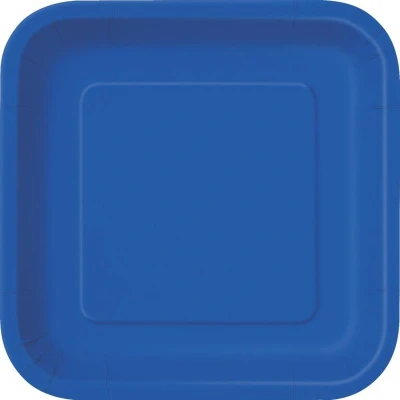Afbeelding van Unique Party papieren borden, vierkant, milieuvriendelijk, 18 cm, kleur: koningsblauw, 16 stuks, 31495EU, koningsblauw