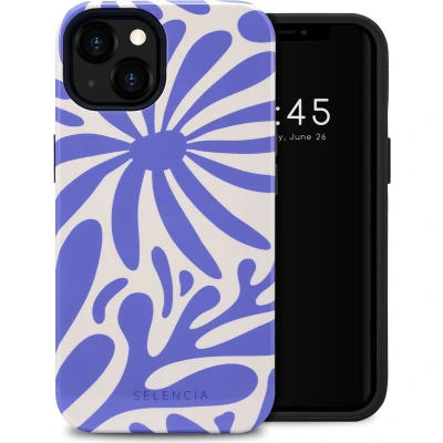 Afbeelding van Selencia Hoesje Geschikt voor iPhone 13 Vivid Backcover Modern Bloom Sapphire Blue