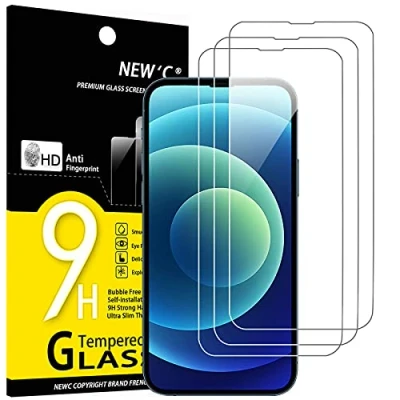 Afbeelding van NEW&#039;C Set van 3 beschermfolies, gemaakt gehard glas, iPhone 14, 13 en Pro (6.1&quot;), luchtbel vrij, extreem robuust (0,33 mm HD ultratransparant), hardheid 9H, glas