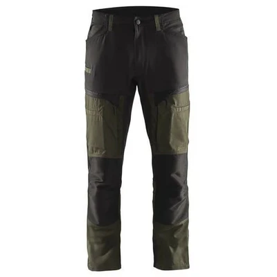 Image de Pantalon services stretch vert olive/noir, poche A4 / tablette