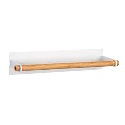 Afbeelding van WENKO Magna keukenrolhouder, magnetische keukenrolhouder van metaal met bamboestaaf, voor bevestiging zonder boren, kleefbevestiging alternatief mogelijk, 30 x 6 8 cm, wit