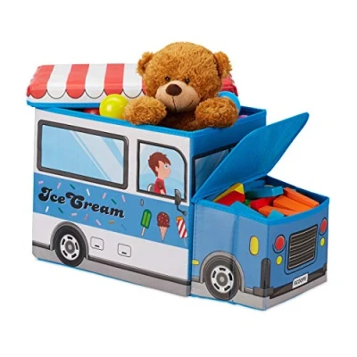 Afbeelding van Relaxdays speelgoedkist opvouwbaar opbergbox kind opbergruimte hocker Icecream