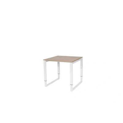 Afbeelding van Domino Plus bureau, hoogte instelbaar (62 85cm) met 80x80cm &#039;zwevend&#039; havana/ kersen licht 25mm blad en wit (RAL9010) O poot frame