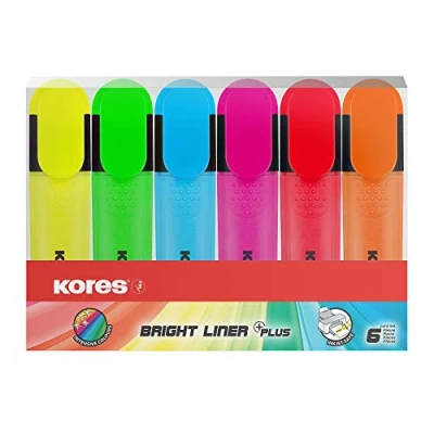 Afbeelding van Tekstmarker Kores Bright Liner beitelpunt 0.5 5mm, set 6 stuks