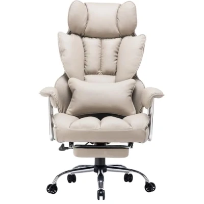 Afbeelding van Efomao Bureaustoel, 150 kg, ergonomische bureaustoel met voetensteun, leer, wieltjes, grijs