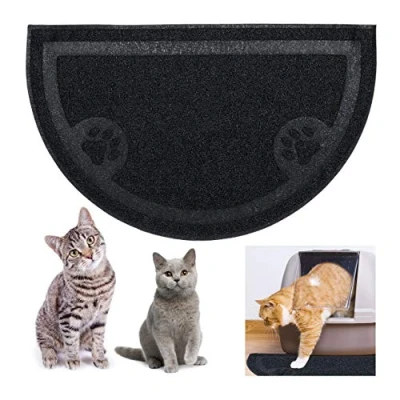 Afbeelding van Relaxdays kattenbakmat antislip uitloopmat kattenbak schoonloopmat kat halfrond zwart
