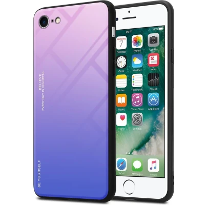 Afbeelding van Cadorabo Hoesje geschikt voor Apple iPhone 7 / 7S 8 SE 2020 in ROZE BLAUW Tweekleurige beschermhoes van TPU silicone Case Cover en achterzijde gehard glas