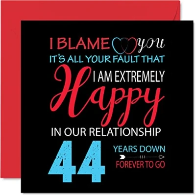 Afbeelding van Grappige wenskaart voor de 44e verjaardag echtgenoot en echtgenote Your Fault I&#039;m Extremely Happy trouwdag partner, 145 mm x vierde