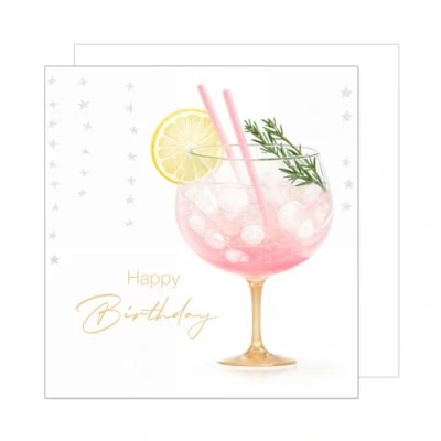 Afbeelding van Edition Seidel GQ187 SW024 Verjaardagskaart met envelop, Happy Birthday wenskaart voor mannen, vrouwen, vriendin, vrienden, roze, drank