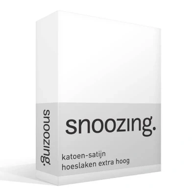 Afbeelding van Snoozing Katoen satijn Hoeslaken Extra Hoog Lits jumeaux 180x200 cm Wit