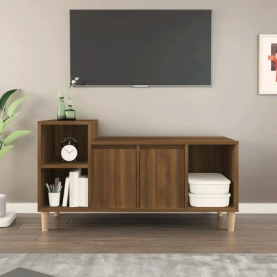 Afbeelding van Tv meubel 100x35x55 cm bewerkt hout bruin eikenkleur