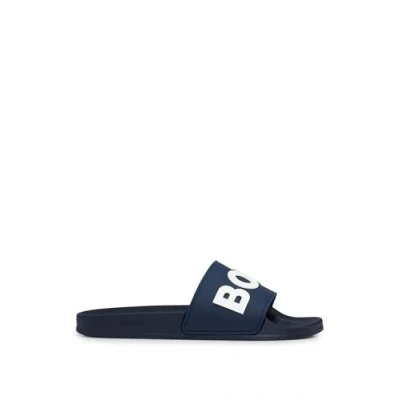Afbeelding van HUGO BOSS heren Kirk slipper met logo in de kleur Donkerblauw, maat: 40
