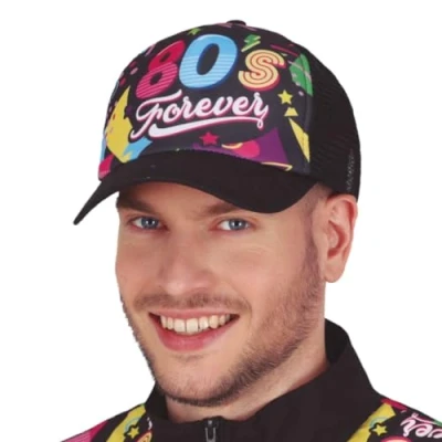 Afbeelding van Fiestas Foute 80s/90s print party pet zwart jaren 80/90 verkleed accessoires volwassenen onze size
