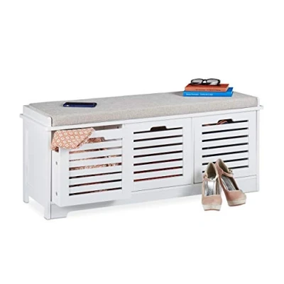 Afbeelding van halbankje met opbergruimte 3 lades schoenenbank 44x10x35 cm wit