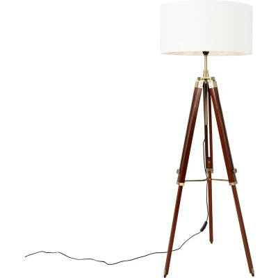 Afbeelding van QAZQA Vintage vloerlamp messing met kap wit 50 cm tripod Cortin