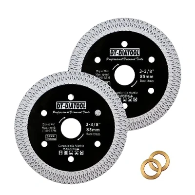 Afbeelding van DT DIATOOL Set van 2 85 mm diamantcirkelzaagbladen voor porselein, tegels, keramiek, marmer, graniet met X Mesh Arbor segment 10 15