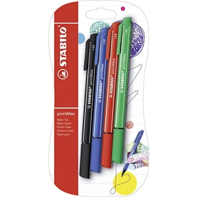 Afbeelding van STABILO PointMax schrijfstift met nylon punt, 4 verschillende kleuren