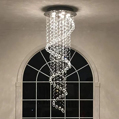 Afbeelding van A1A9 Elegante kristallen kroonluchter met spiraal, K9 plafondlamp inbouwmontage, verchroomde hangverlichting voor woonkamer, eetkamer, hal, trap, hal