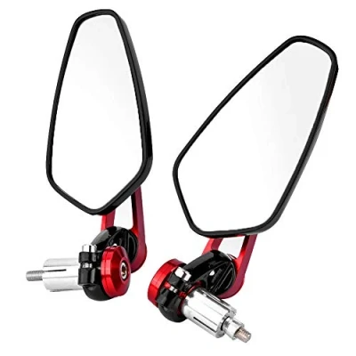 Afbeelding van Qiilu 7/8 inch 22 mm zijspiegels achteruitkijkspiegel en stuureindkappen universele motorfiets aluminiumlegering, 1 paar (rood)