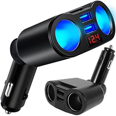Afbeelding van Retoo Sigarettenaansteker verdeler met 2 meerdere stopcontacten, voltmeter en USB poorten, 12 V/24 V, 3,1 A, autolader, aansluitingen voor mobiele telefoon, tablet, GPS, dashcam,