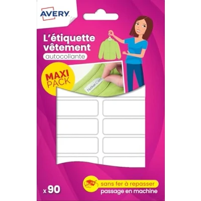 Image de AVERY Sachet de 90 étiquettes autocollantes pour vêtements. Format 45 x 13 mm.