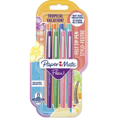 Afbeelding van Paper Mate Flair viltstiften Medium punt (0,7 mm) Diverse tropische vakantiekleuren 8 stuks