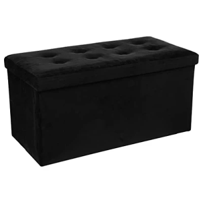 Afbeelding van Lysandre dubbel opvouwbare fluwelen poef Zwart L 75,7 x D 37,5 H 38 cm
