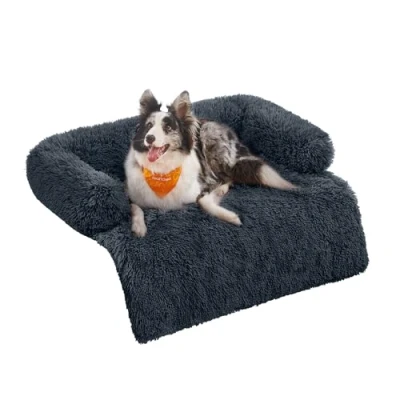 Afbeelding van Feandrea FluffyHug PGW223G02 Hondenbed van pluche, hondendeken, bankbescherming, hondenkussen, XL, voor middelgrote en grote honden, 110 x 95 18 cm, donkergrijs