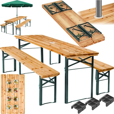 Afbeelding van tectake® biertentenset met tafel en 2x bierbanken, parasolhouder biertentenset, balkonmeubilair 1x klaptafel opvouwbaar, 170 x 46 78 cm, gelakt