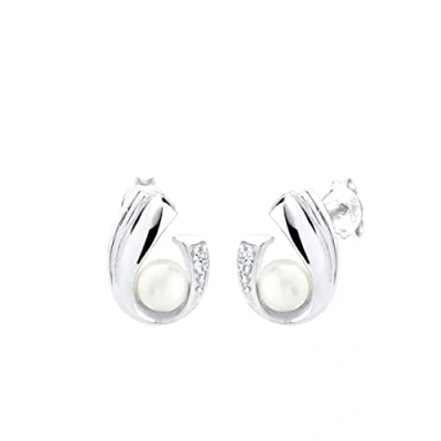 Afbeelding van Elli PREMIUM dames Oorbellen zoetwater gekweekte parel diamant (0.03 ct.) in 925 sterling zilver