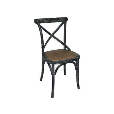 Afbeelding van Bolero houten stoel met gekruiste rugleuning black wash (2 stuks)