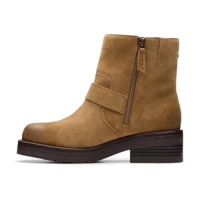 Afbeelding van Clarks Rebelle Buckle Enkellaarsjes met plateauzool, Dames, Maat: 39, Walnut Veloursleer