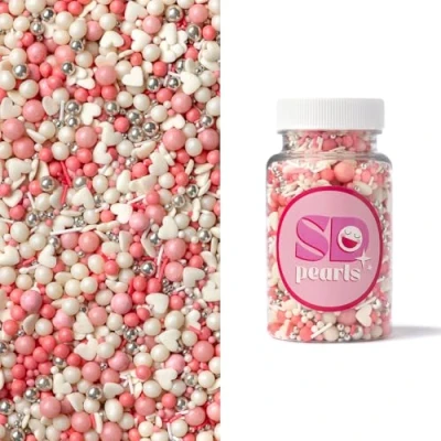 Afbeelding van SD Pearls Mélange de bonbons rose et blanc Sucre avec cœurs pour la Saint Valentin, mariage, baby shower décoration gâteau romantique (mélange « tendresse, 100 g)